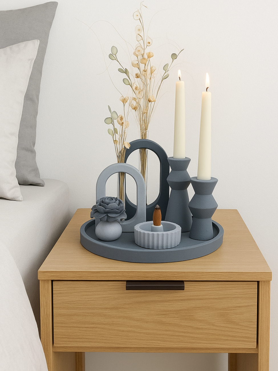 ست دکوری و تزیینی | ست جلو‌مبلی | ست رومیزی طوسی تیره و روشن | کادویی |جهیزیه عروس