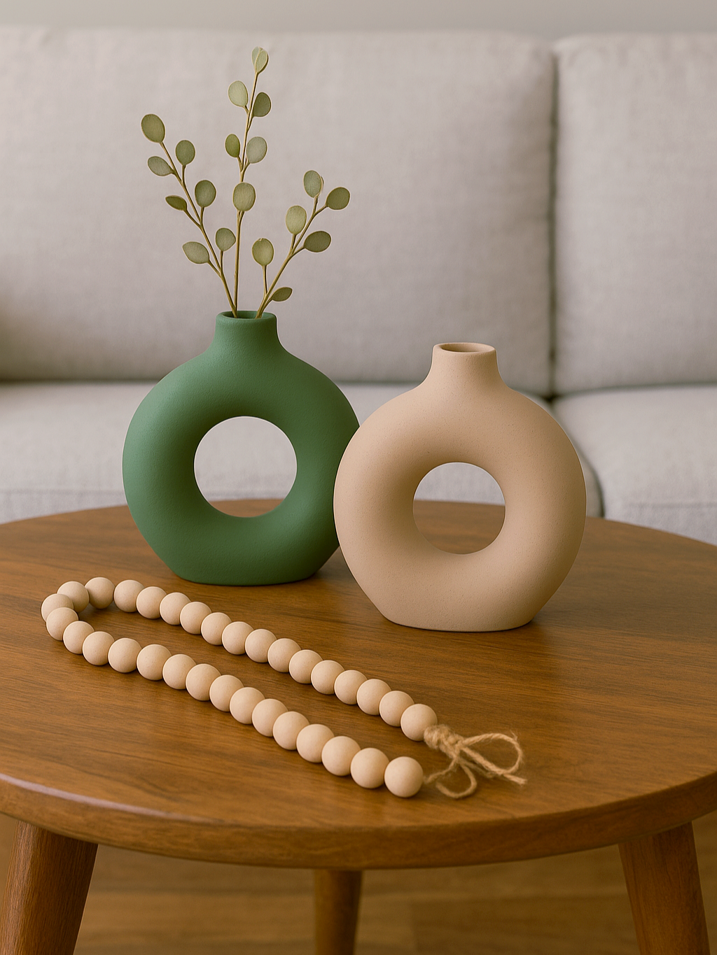 گلدان دونات ست دو عددی کرم سبز